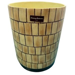 Tommy Bahama Home Wastebasket Bamboo Grid Pattern Resin Trash Can Tan Brown